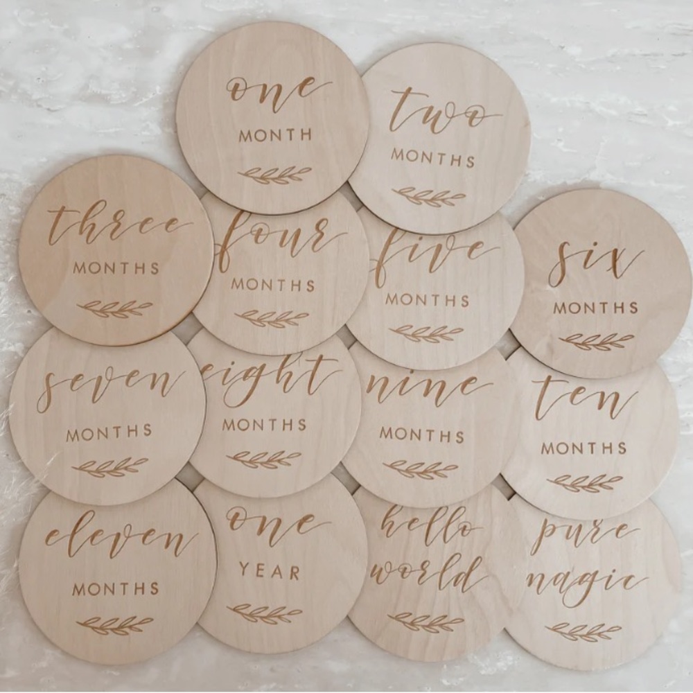 Blossom and Pear Etched Wooden Baby Milestone Collection - Set of 14